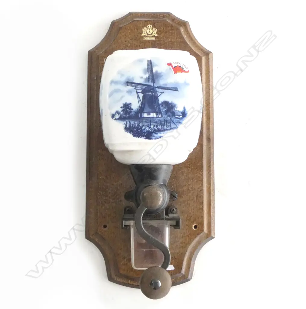 VINTAGE DUTCH BLUE & WHITE WALL MOUNTED COFFEE GRINDER H.400mm Image 1++