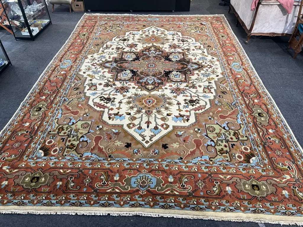 MASSIVE HAND KNOTTED PERSIAN HERIZ CARPET wool on cotton. 1 small area of insect damage. 5040 x 3660mm. Image 1++