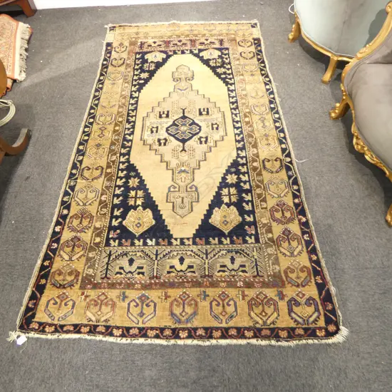 VINTAGE HAND KNOTTED ALL WOOL TURKISH YAHYALI RUG 2400x1260mm