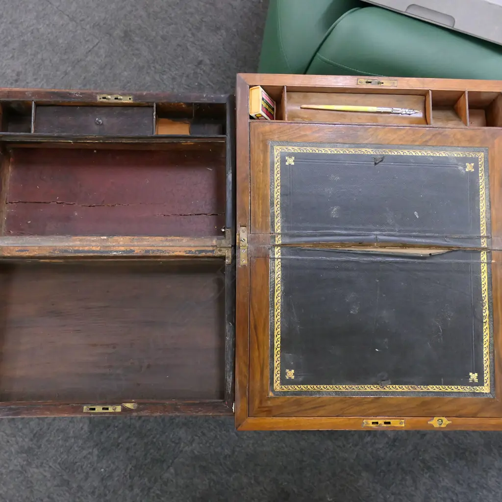 2 ANTIQUE WRITING SLOPES both w. faults, one without fitted interior Image 1++