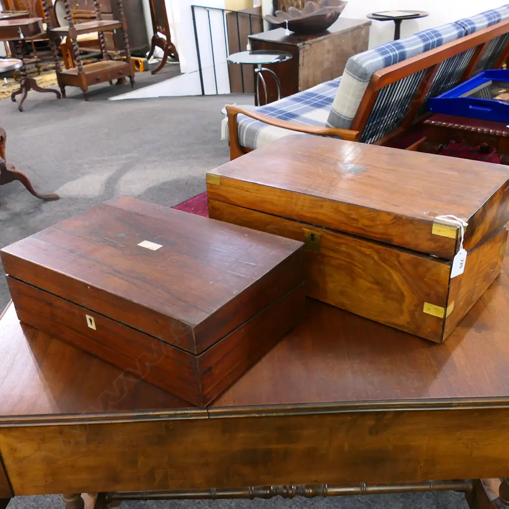 2 ANTIQUE WRITING SLOPES both w. faults, one without fitted interior Image 1++