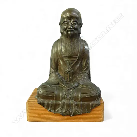 ORIENTAL HOLLOW BRONZE BUDDHA ON WOODEN STAND H.310mm