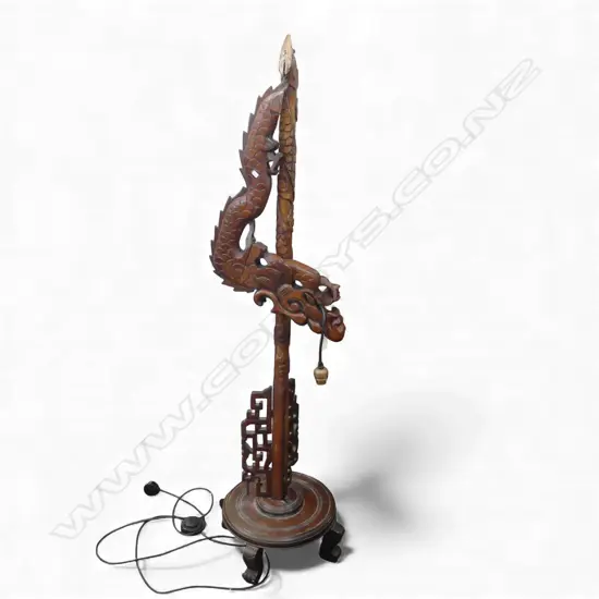 CHINESE WOODEN DRAGON FLOOR LAMP H.1800mm broken