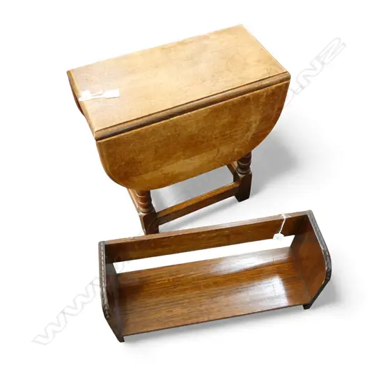 OAK BOOKSHELF W.520mm + SMALL OAK DROPSIDE TABLE 490x260x470mm