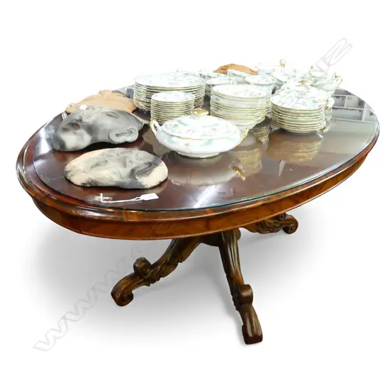ITALIAN ANTIQUE STYLE PEDESTAL OVAL DINING TABLE 1840x1150x750mm