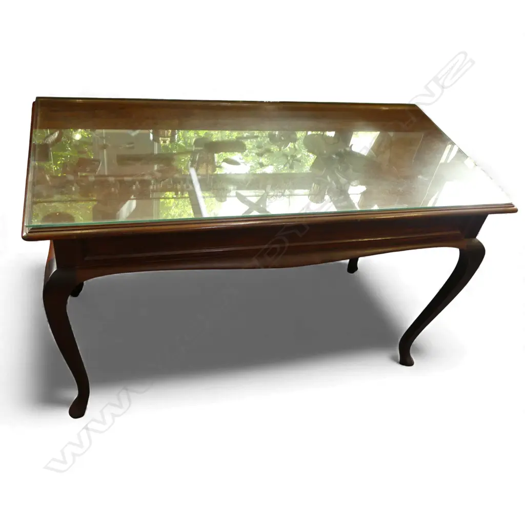 MAHOGANY DESK, GLASS TOP 1220x590x740mm Image 1++