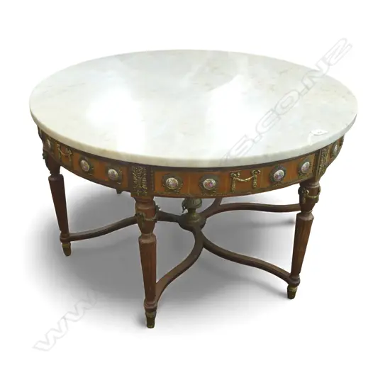CIRCULAR MARBLE TOP FRENCH STYLE TABLE ormolu mounts w. limoge panels Dia.850 H.495mm