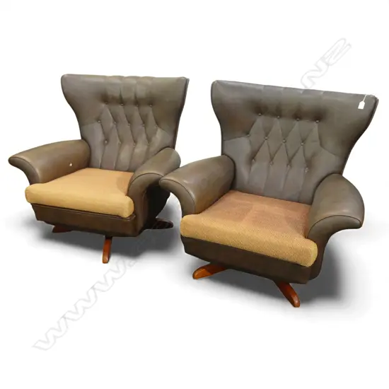 PR 1970'S VINYL WINGBACK ARMCHAIRS w swivel bases