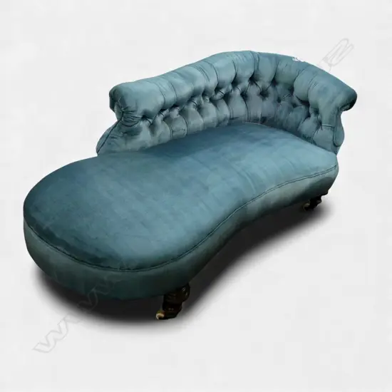 VICTORIAN SOFA; BLUE VELVET BUTTON BACK