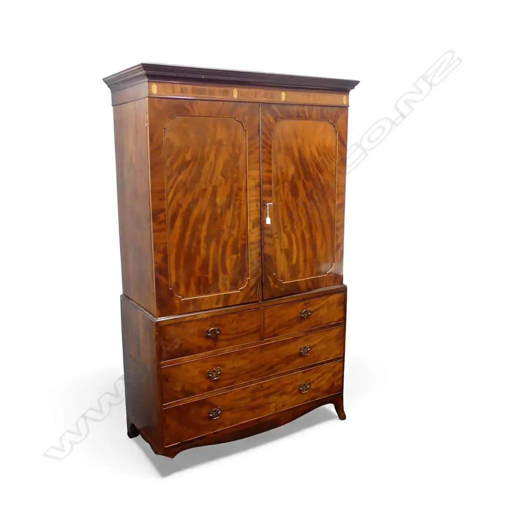 EDWARDIAN MAHOGANY LINEN PRESS, TWO-PART, 1310 x 610 x 2140mm Image 1++