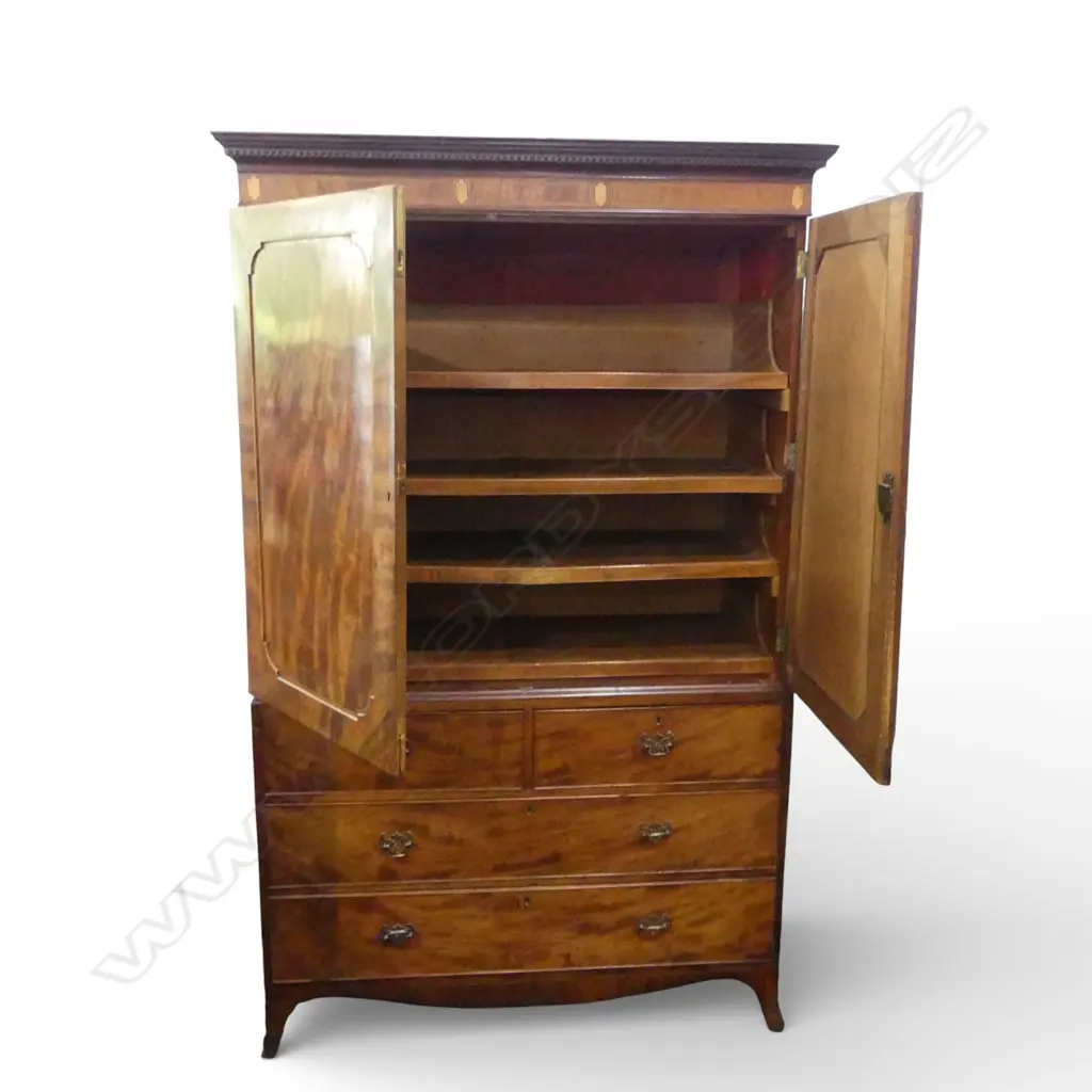 EDWARDIAN MAHOGANY LINEN PRESS, TWO-PART, 1310 x 610 x 2140mm Image 1++