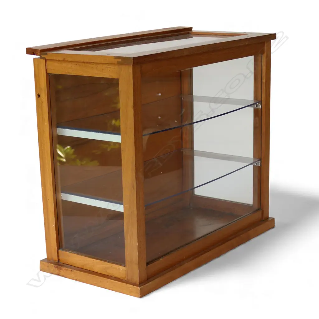 SMALL WOODEN DISPLAY CABINET, 2 GLASS SHELVES, 440 x 230 x 400mm Image 1++