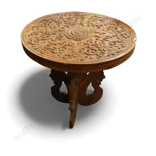 DEEP CARVED WOODEN OCC SIDETABLE H520 DIA500MM