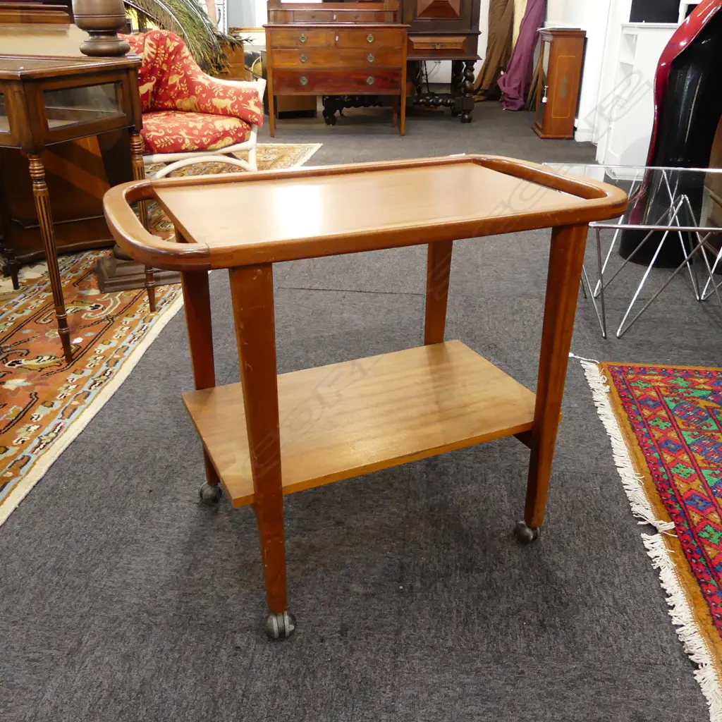 MID CENTURY RETRO MAHOGANY DRINKS TROLLY H640 L780MM Image 1++