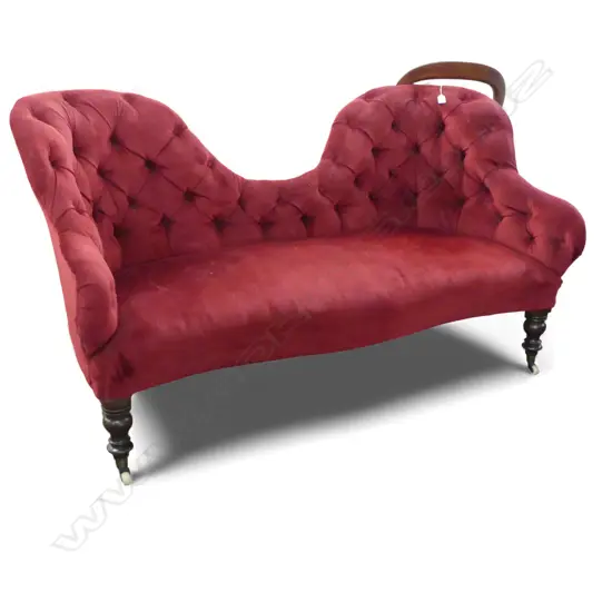 VICTORIAN SOFA; RED VELVET BUTTON BACK W.1500mm