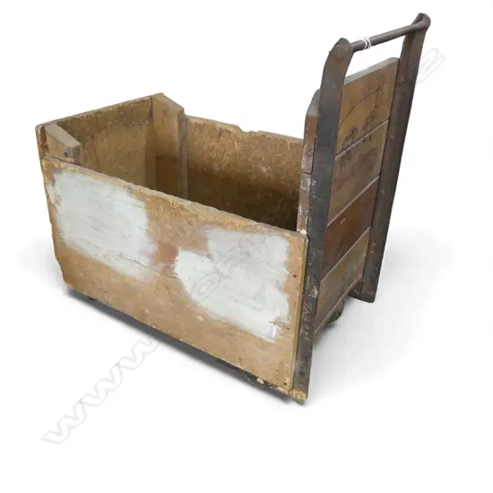 Old dock yard trolley. Metal frame with wood & particle board boards. 850 x 460 x 860mm.Ex. A Foster & Co. Ltd. Auckland