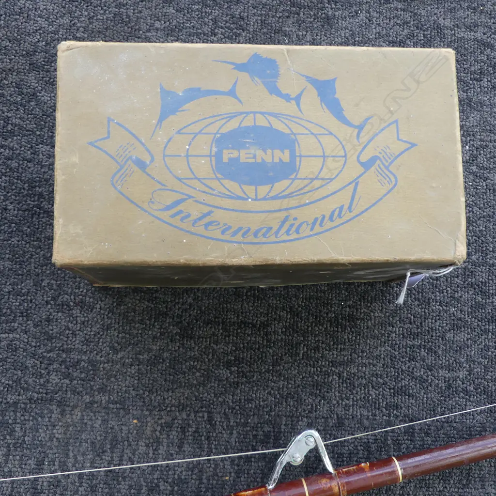 VINTAGE PENN 50 INTERNATIONAL GOLD FISHING REEL (WITH BOX) on Fenwick USA ROD '640 IGFA50lb Class' Image 1++