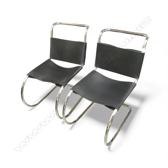PAIR C.1980's CHROME & LEATHER MR10 style CHAIRS. Quality thick leather with laced fittings. Purchased New York c1980's