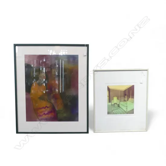 MURRAY GRIMSDALE, FEMALE PORTRAIT, SIGNED PRINT, 500x355 + EDWARD DOLORUS, INTERIOR ETCHING, 2/3, 270x245mm