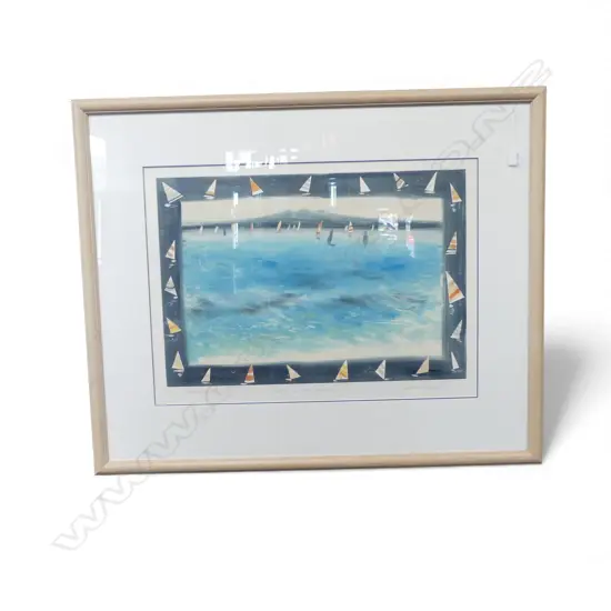 CYNTHIA TAYLOR 'SAILS ON THE HARBOUR' MONOPRINT signed & entitled 460 x 670mm. Framed under glass