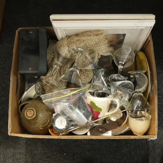 ASST. ITEMS; CHINA, GLASSES, ART ETC