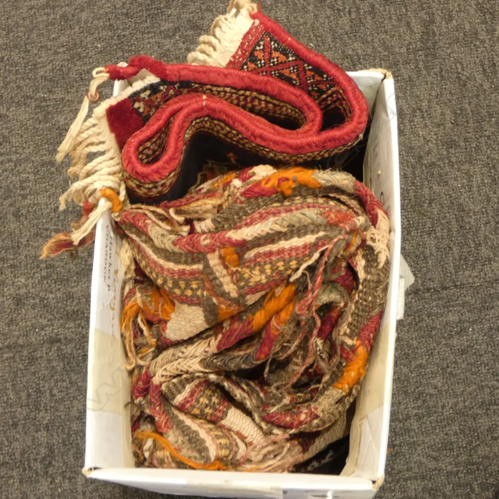 4 HAND WOVEN TRIBAL; SADDLEBAG, POUCH, RUG 560x320mm Image 1++