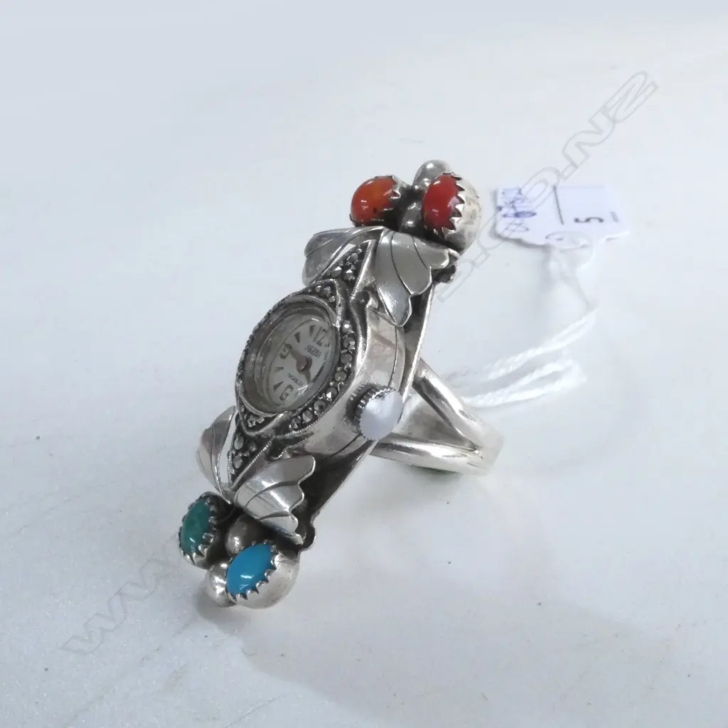 STG SILVER ALPHA INCABLOC WATCH RING STAMPED NAVAJO VERSO Image 1++