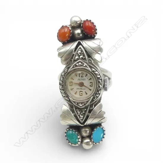 STG SILVER ALPHA INCABLOC WATCH RING STAMPED NAVAJO VERSO