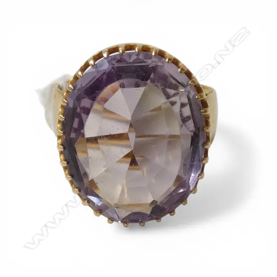 1887 hallmarked 18CT GOLD AMETHYST DRESS RING WITH OLD VALUATION 7gms