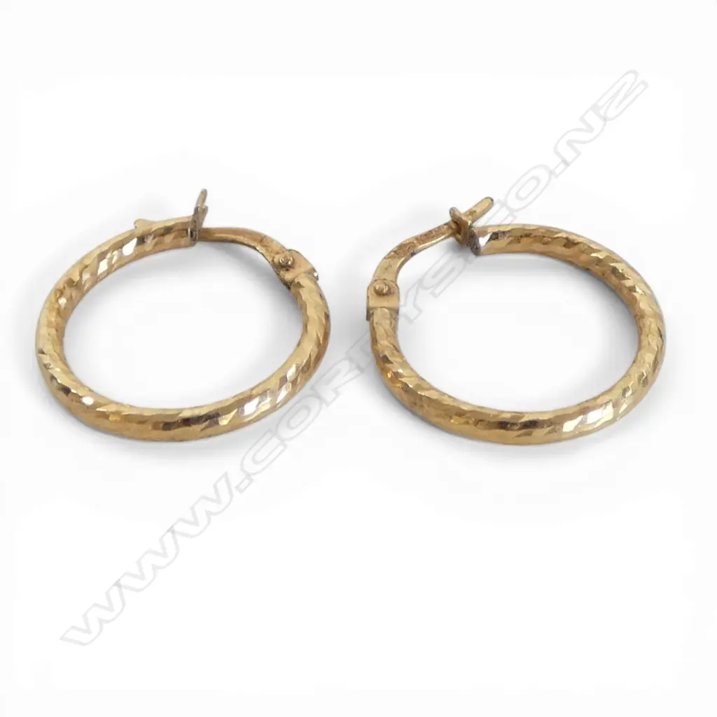 PR 9CT HOOP EARRINGS 19mm dia 1.3gms Image 1++