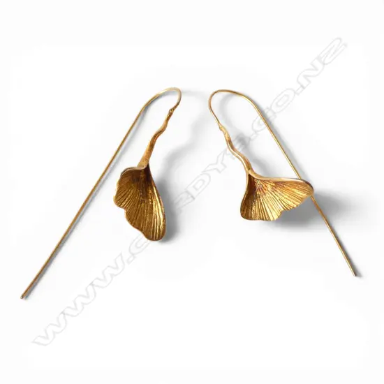 GOLD PLATED SILVER GINKGO LEAF THREADER EARRINGS