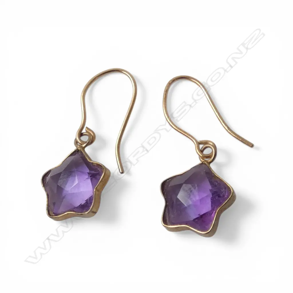 PR AMETHYST STAR EARRINGS 9mm dia Image 1++