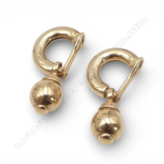 PR 9ct HALF HOOP & BALL EARRINGS, 10.11gm, spring backs for non-pierced ears