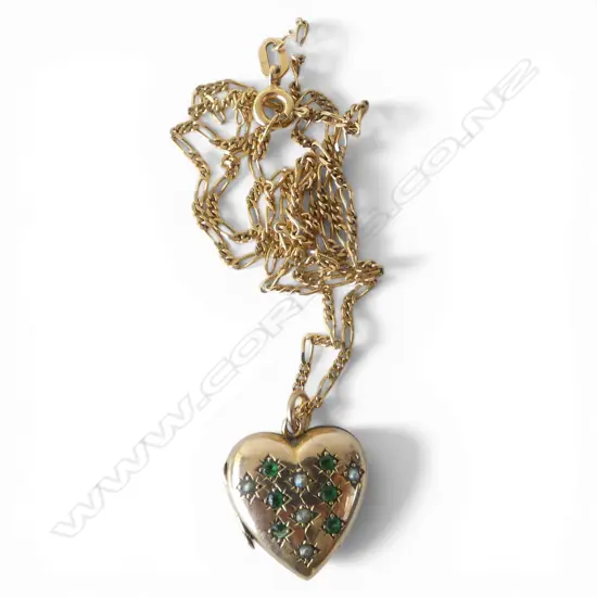 GOLD PLATED GEM SET LOCKET on 9ct GOLD CHAIN 1.86gm