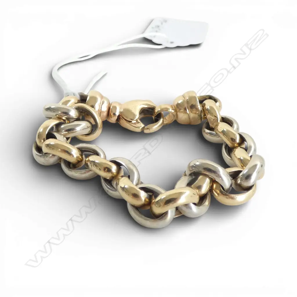 9ct TWO TONE HEAVY LINK CHAIN BRACELET, 17.45gm Image 1++