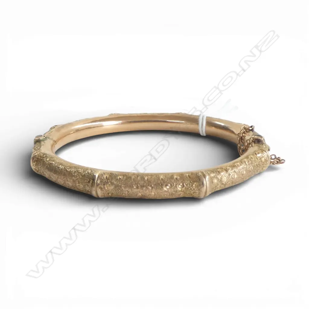 9ct GOLD BAMBOO FORM HINGED BRACELET,12.89gm Image 1++