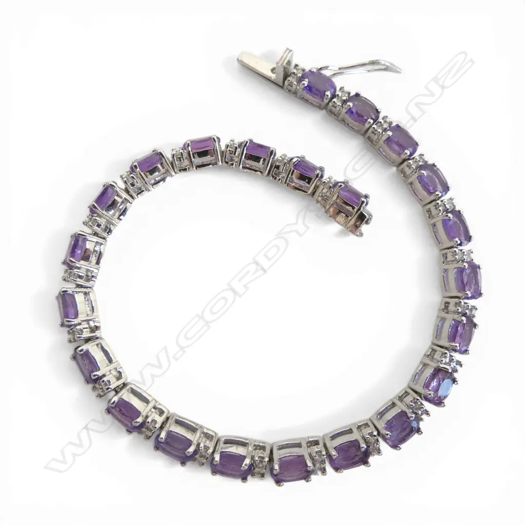 925 SILVER & AMETHYST WITH CZ BRACELET L.190mm, 13gms Image 1++