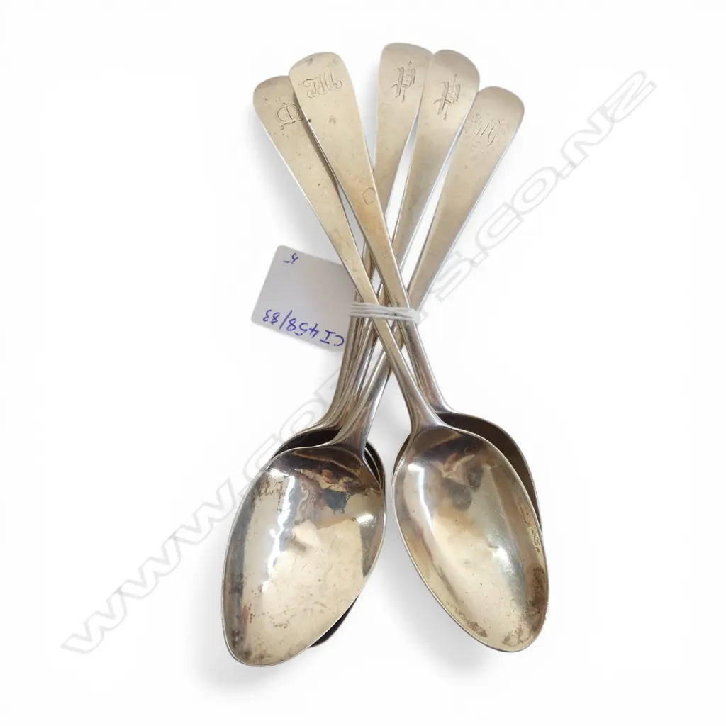 5 GEORGIAN S/SILVER DESSERT SPOONS 155GMS Image 1++