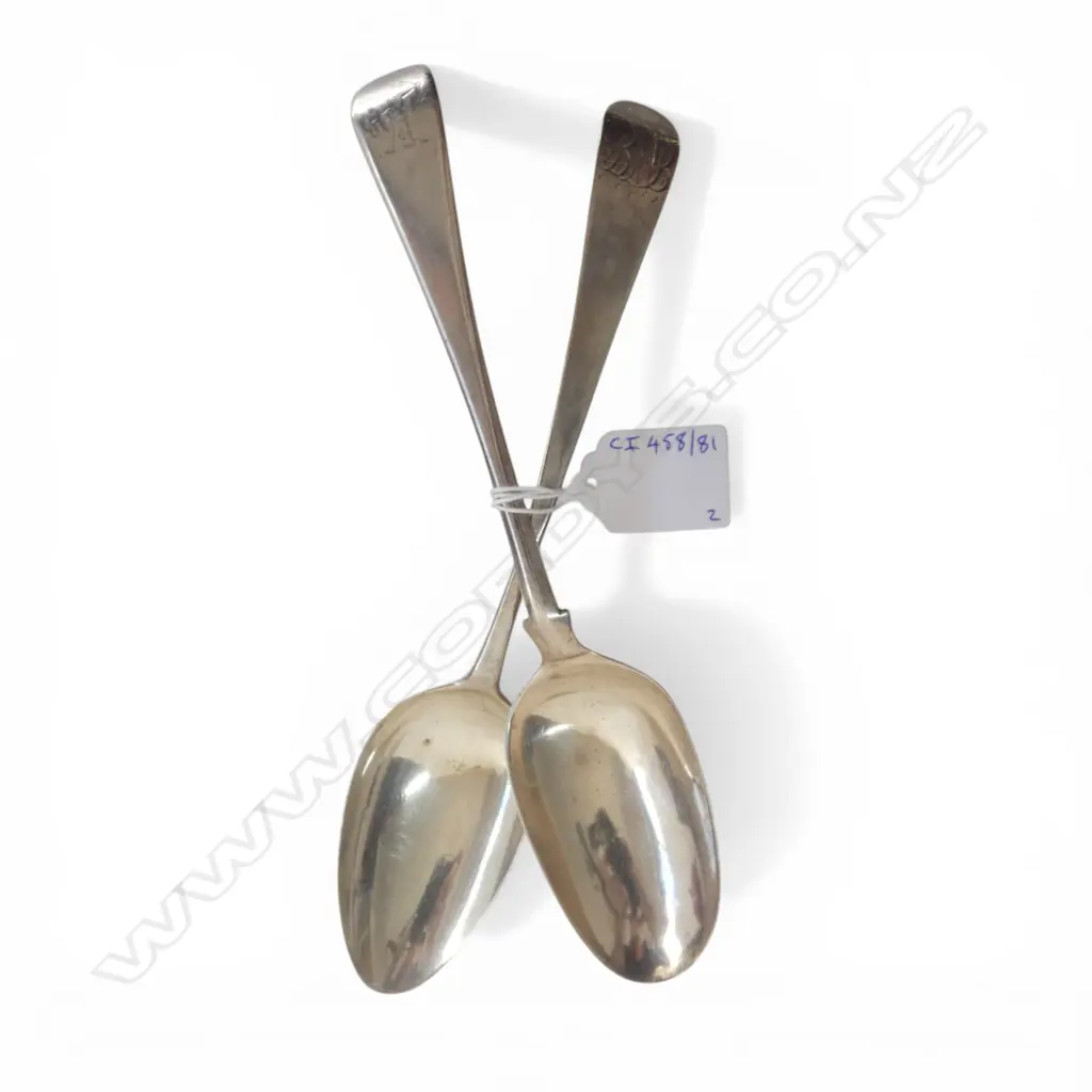 2 GEORGIAN S/SILVER DESSERT SPOONS 119GMS Image 1++