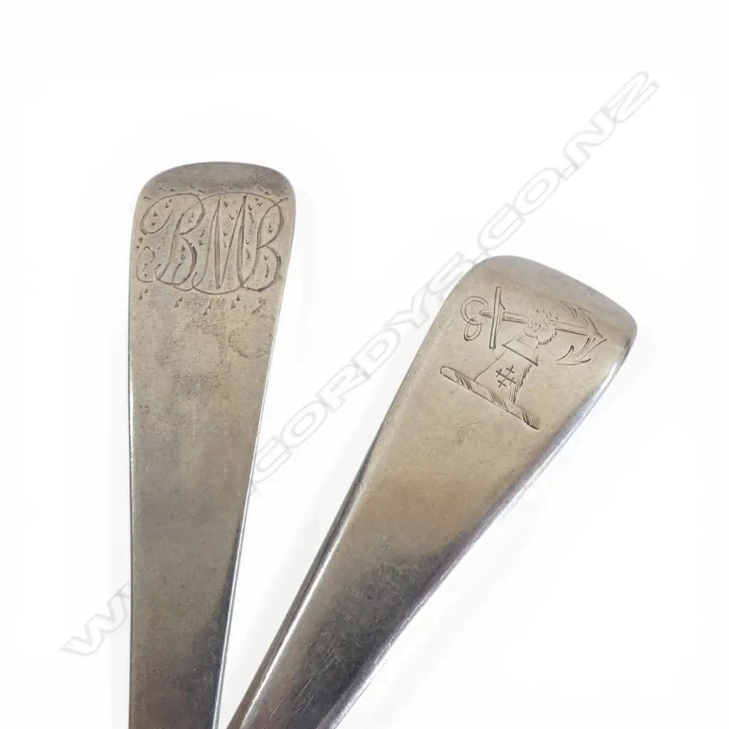 2 GEORGIAN S/SILVER DESSERT SPOONS 119GMS Image 1++