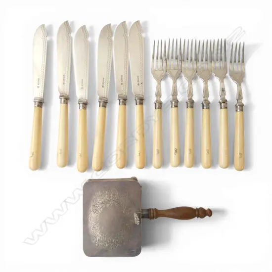 12 PCE IVORY HANDLED FISH SET + EP CRUMB TRAY