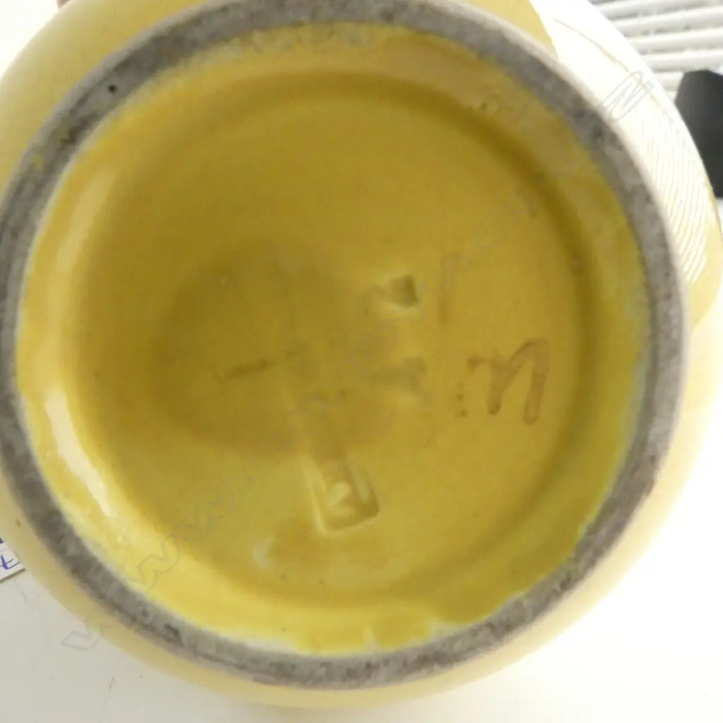 YELLOW GLAZED VASE H.165mm chips to top Image 1++