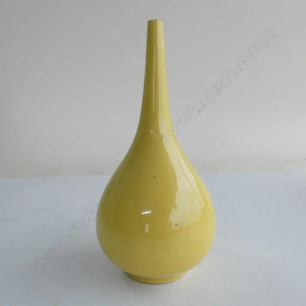 YELLOW GLAZED VASE H.165mm chips to top Image 1++