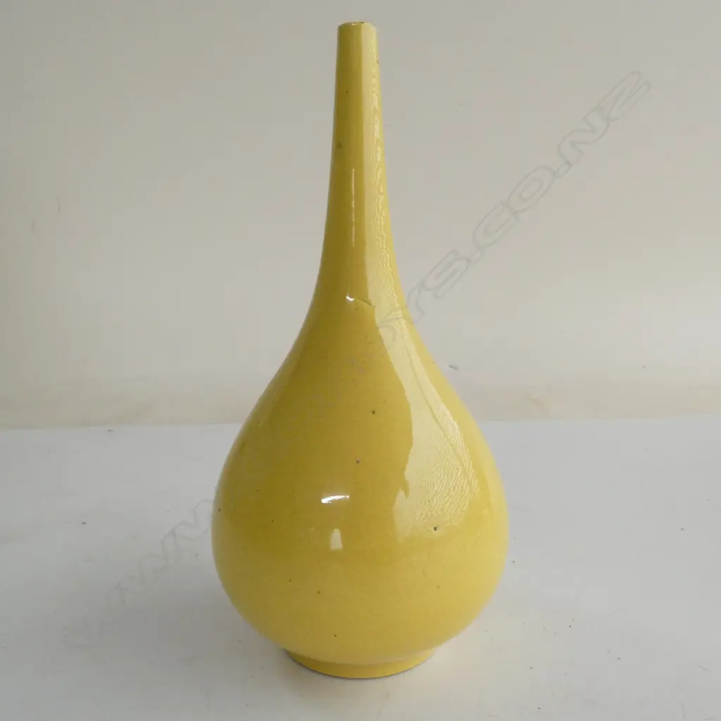 YELLOW GLAZED VASE H.165mm chips to top Image 1++