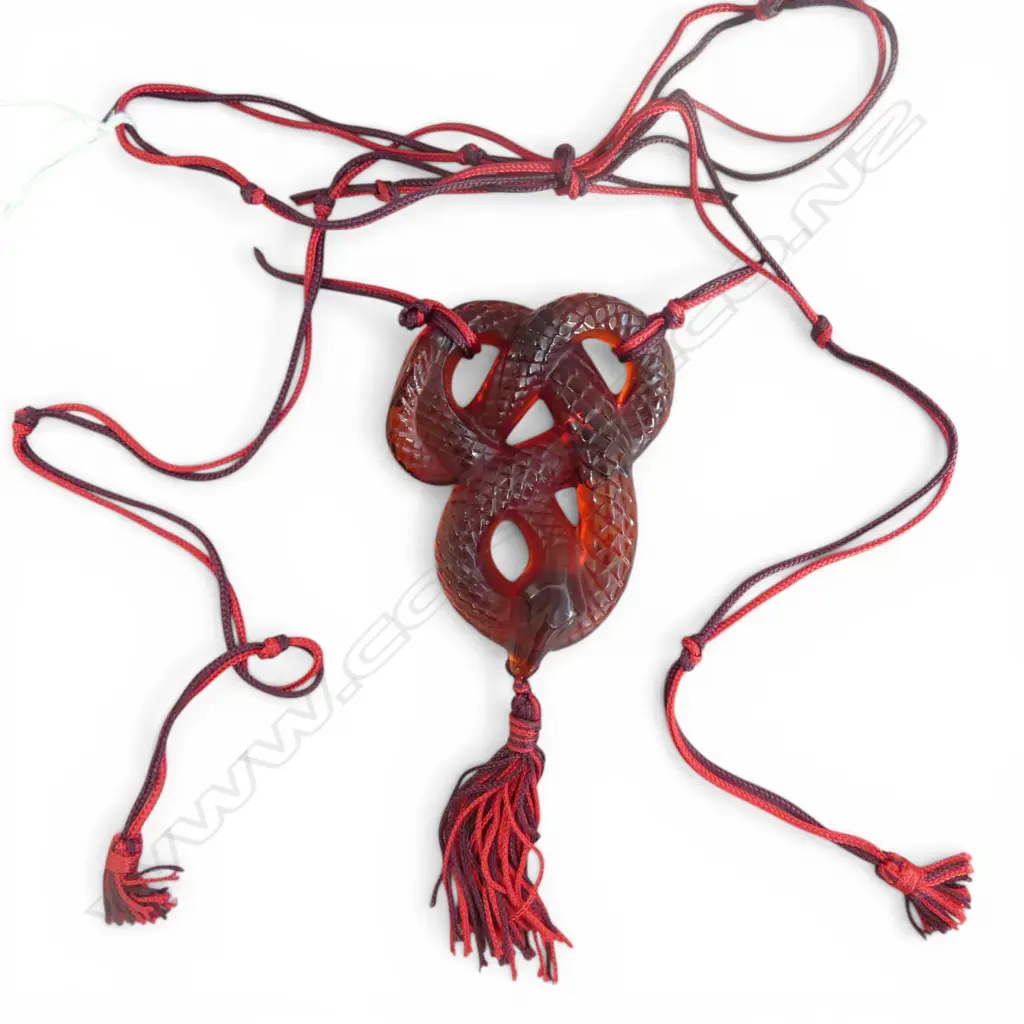 CASED LALIQUE AMBER COLOURED GLASS SERPENT  PENDANT NECKLACE L70MM Image 1++