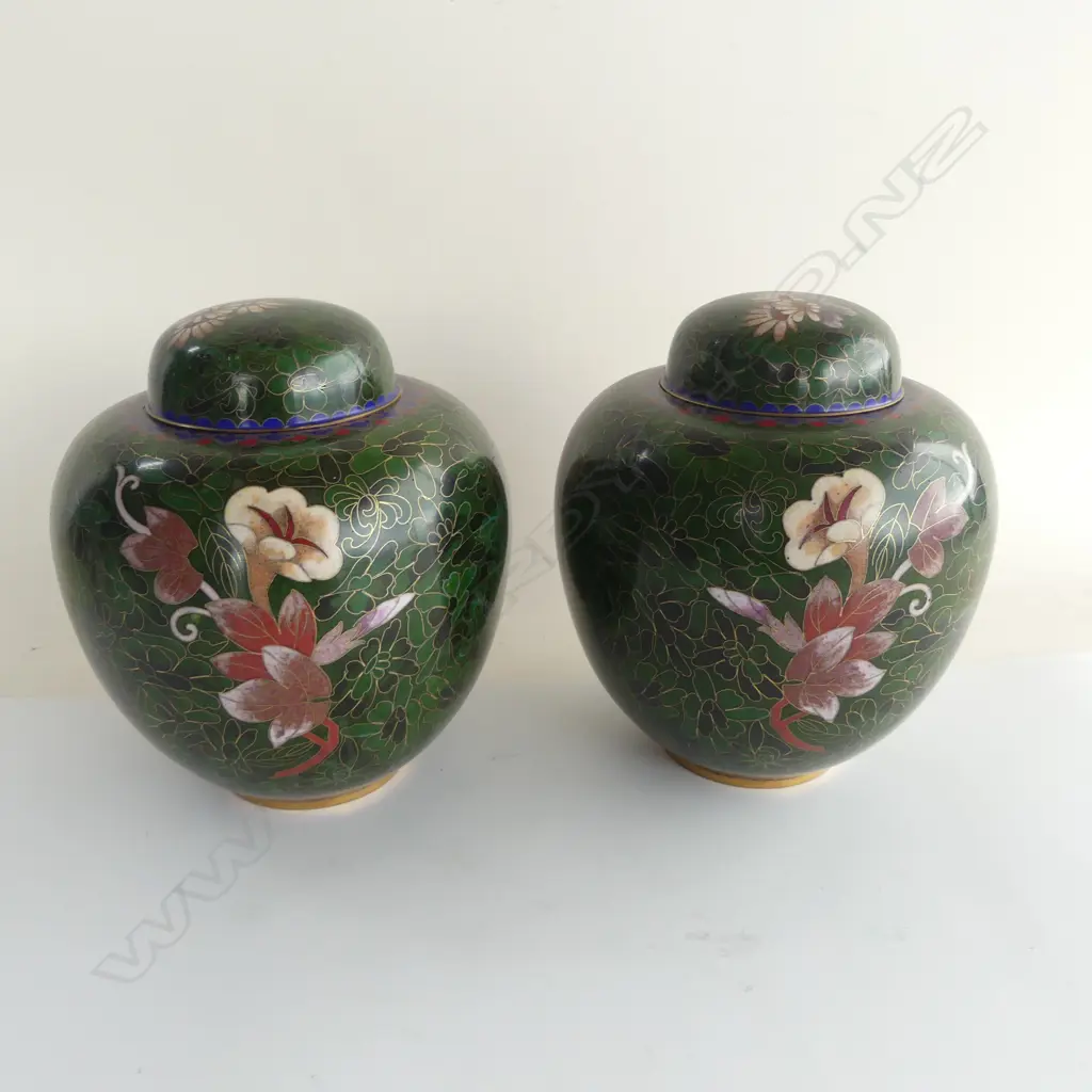 PAIR OF CLOISONNE GINGER JARS 220mm (H) Image 1++