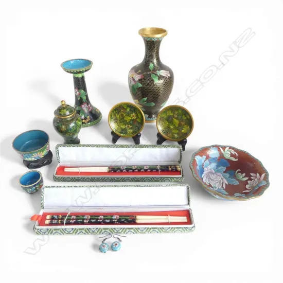 ASST. CLOISONNE PCES Incl. PR EARRINGS & 2 PRS CHOPSTICKS etc