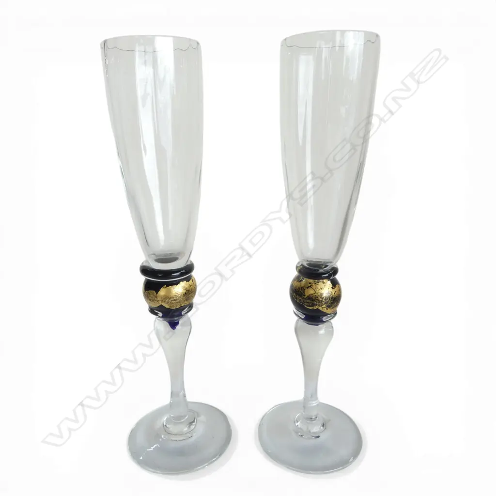 2 GARY NASH ART GLASS CHAMPAGNE GLASSES signed & dated '94 H.275mm Image 1++