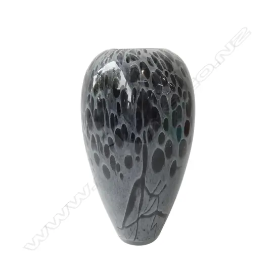 LARGE GREY & BLACK MOTTLED GLASS VASE with clear casing. H.285mm