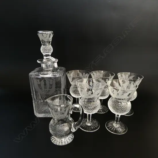 EDINBURGH CRYSTAL WHISKEY DECANTER, WATER JUG AND 5 GLASSES 